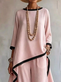 Full Size Contrast Trim High-Low Top and Pants Set Plus Size 101001695377847 67 Women's Pants Set Gifts for Her Jerry's Apparel 