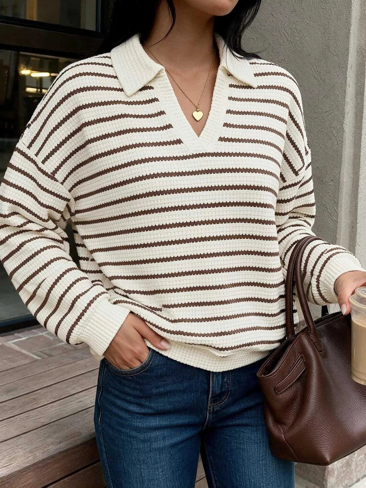 Striped Polo Collar Knit Sweatshirt 101002180525543 32 Affordable Fashion Under $100 Jerry's Apparel 