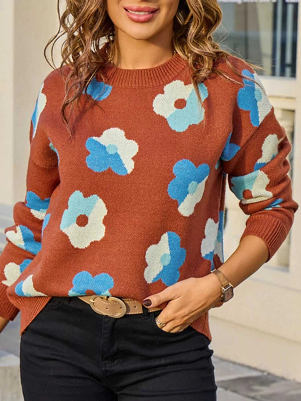 Floral Crew Neck Long Sleeve Sweater 100100152678985 50 Affordable Fashion Under $100 Jerry's Apparel 