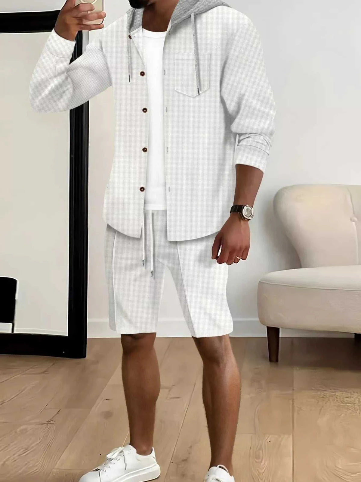 Men's Full Size Casual Hooded Button-Up Top and Shorts Set Plus Size 100400355175188 41 Affordable Fashion Under $100 Jerry's Apparel 