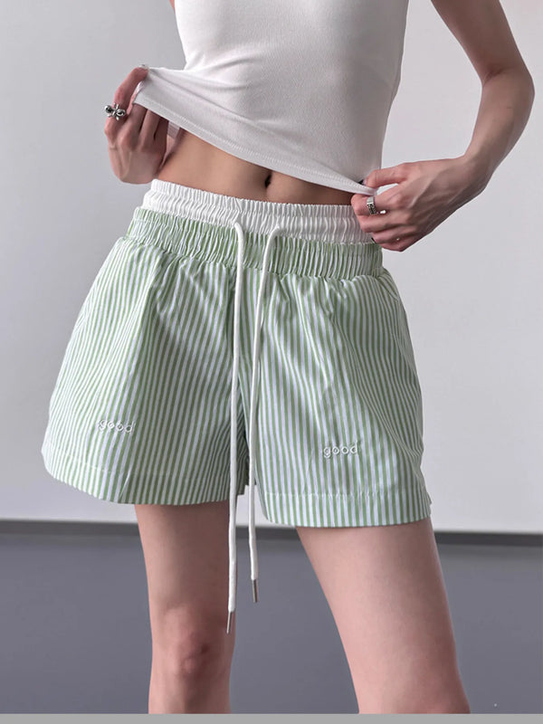 Striped Drawstring Waist Casual Shorts