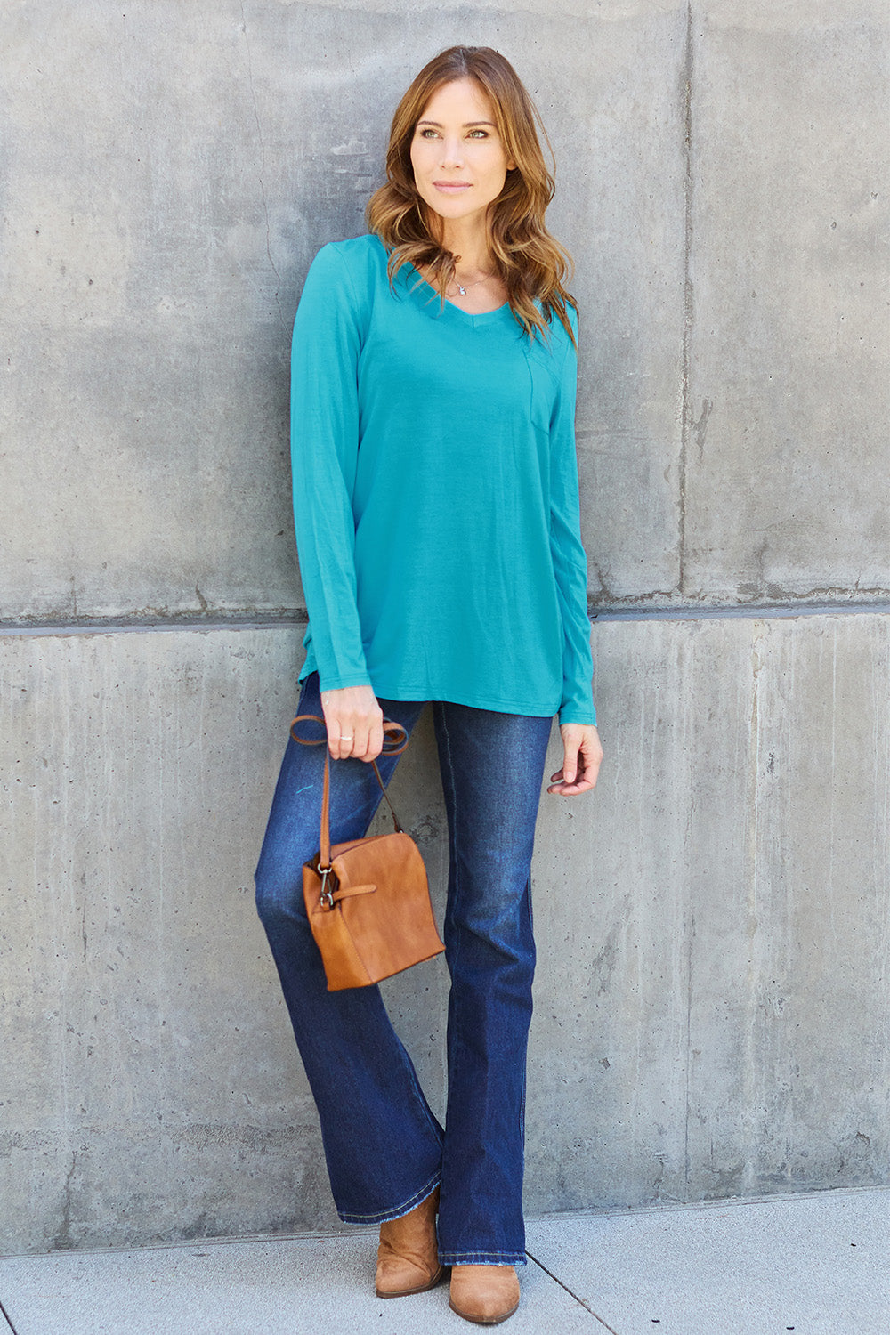 Full Size V-Neck Long Sleeve Top