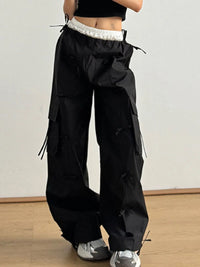 Cargo Wide Leg Pants with Bow Tie Details