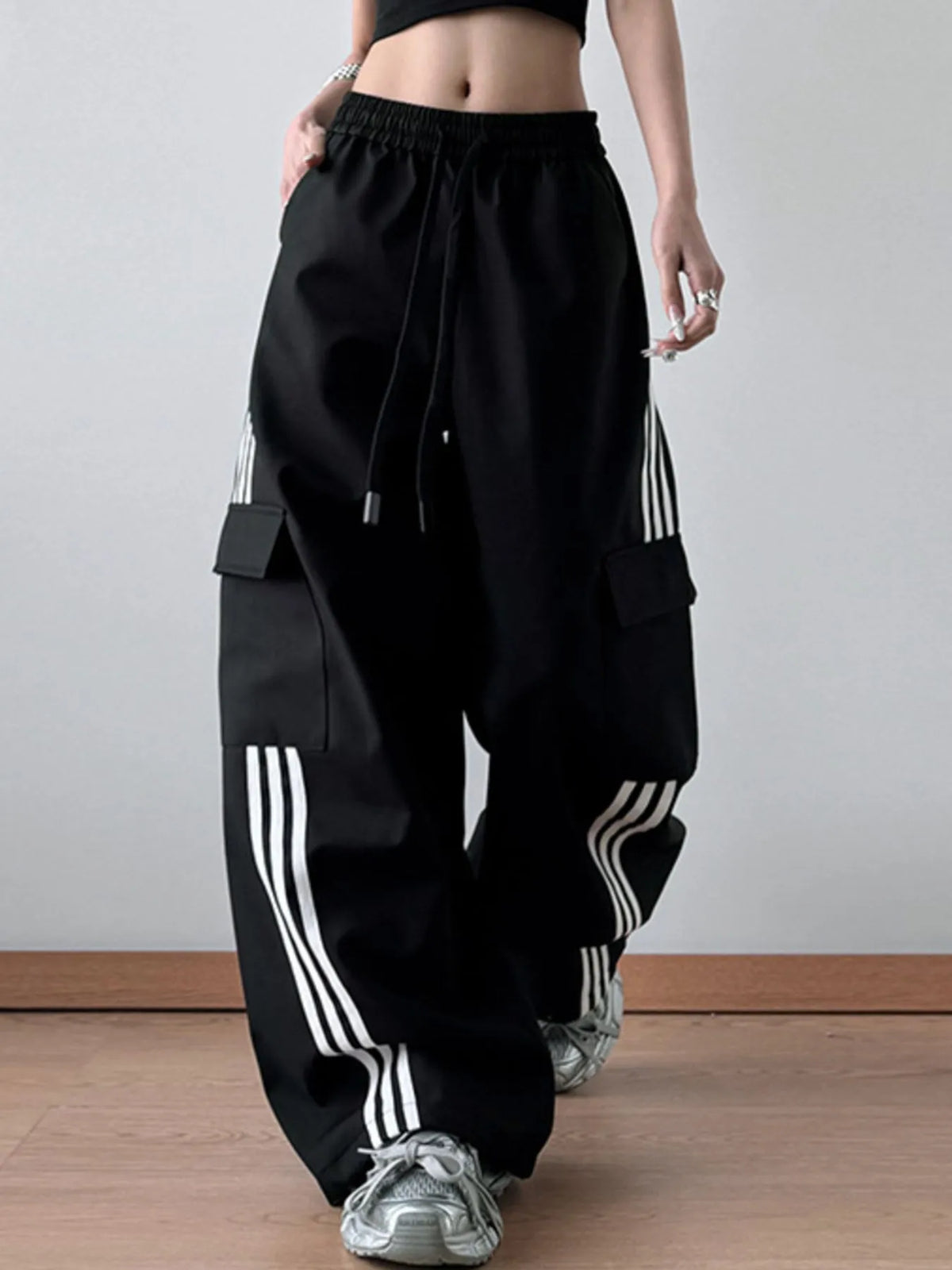 Striped Wide Leg Cargo Pants