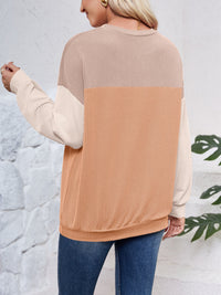 Color Block Round Neck Long Sleeve Sweatshirt