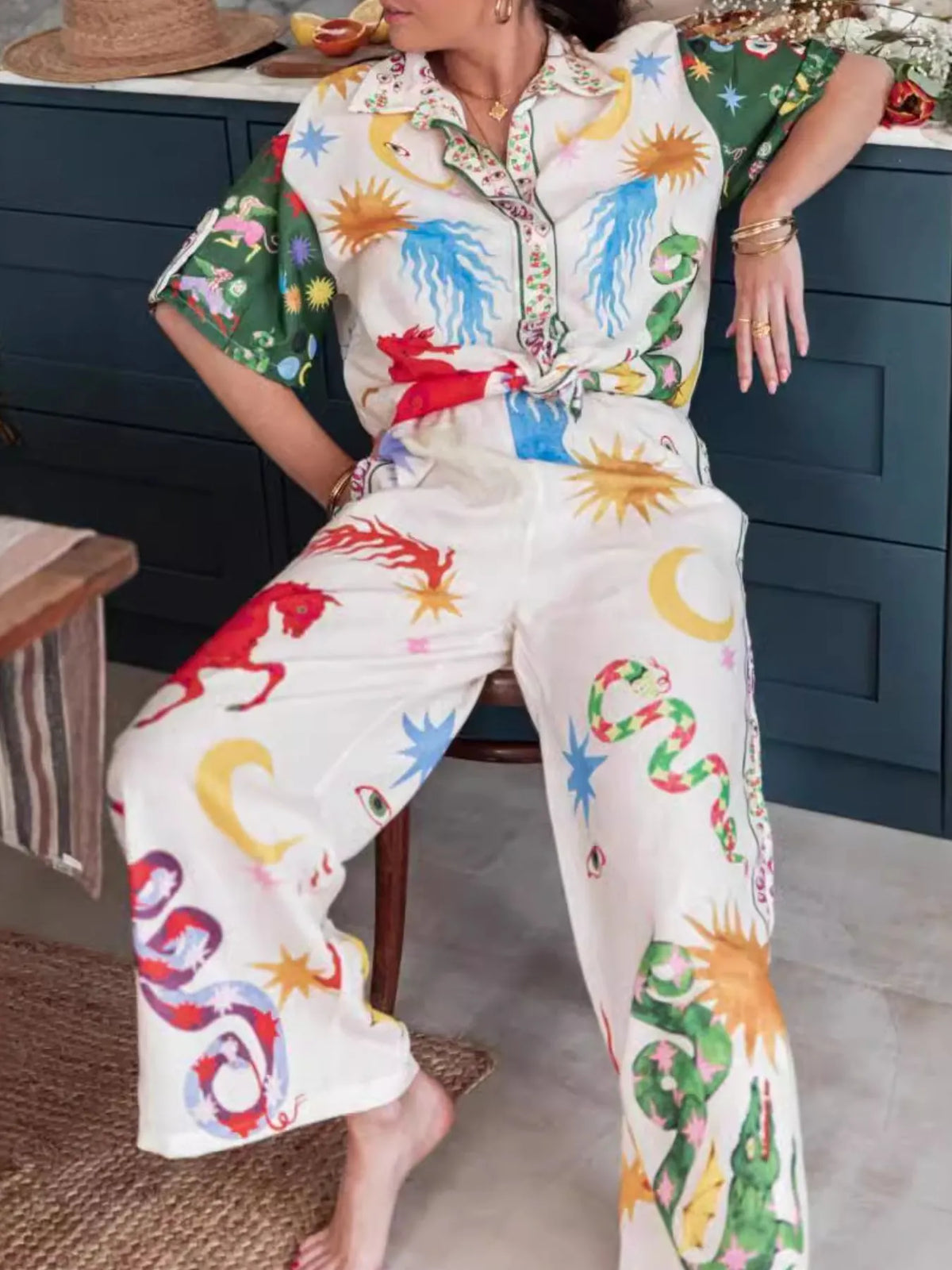 Printed Half Sleeve Shirt and Pants Set