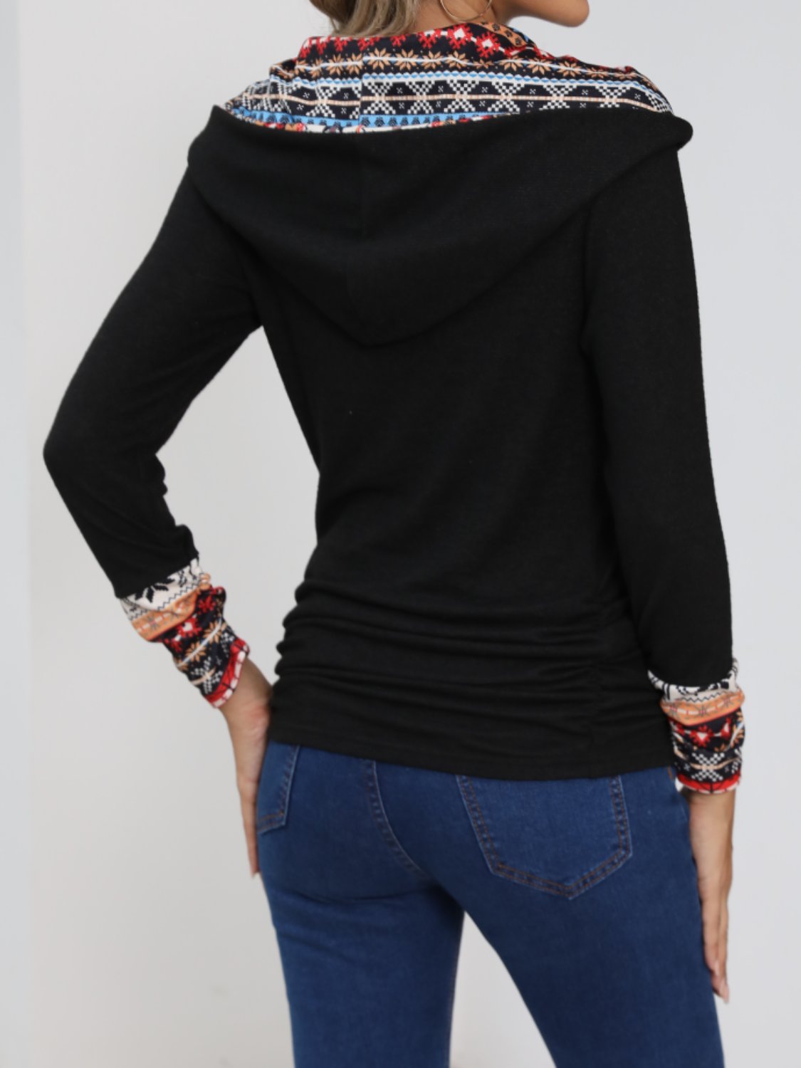 Printed Collared Neck Long Sleeve Blouse