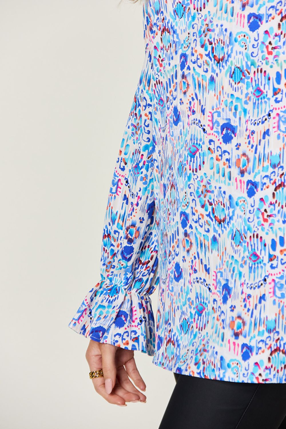 Full Size Printed Flounce Sleeve Blouse