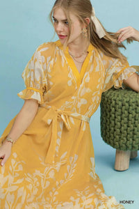 Umgee Floral Print Tie Waist Midi Dress with Side Pockets 100100801821405 66 Affordable Fashion Under $100 Jerry's Apparel 