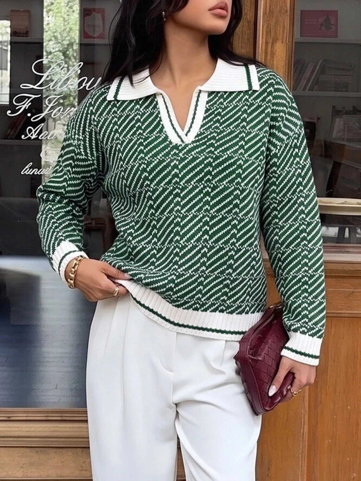 Geometric Patterned Collared Sweater 100100943854125 43 Affordable Fashion Under $100 Jerry's Apparel 