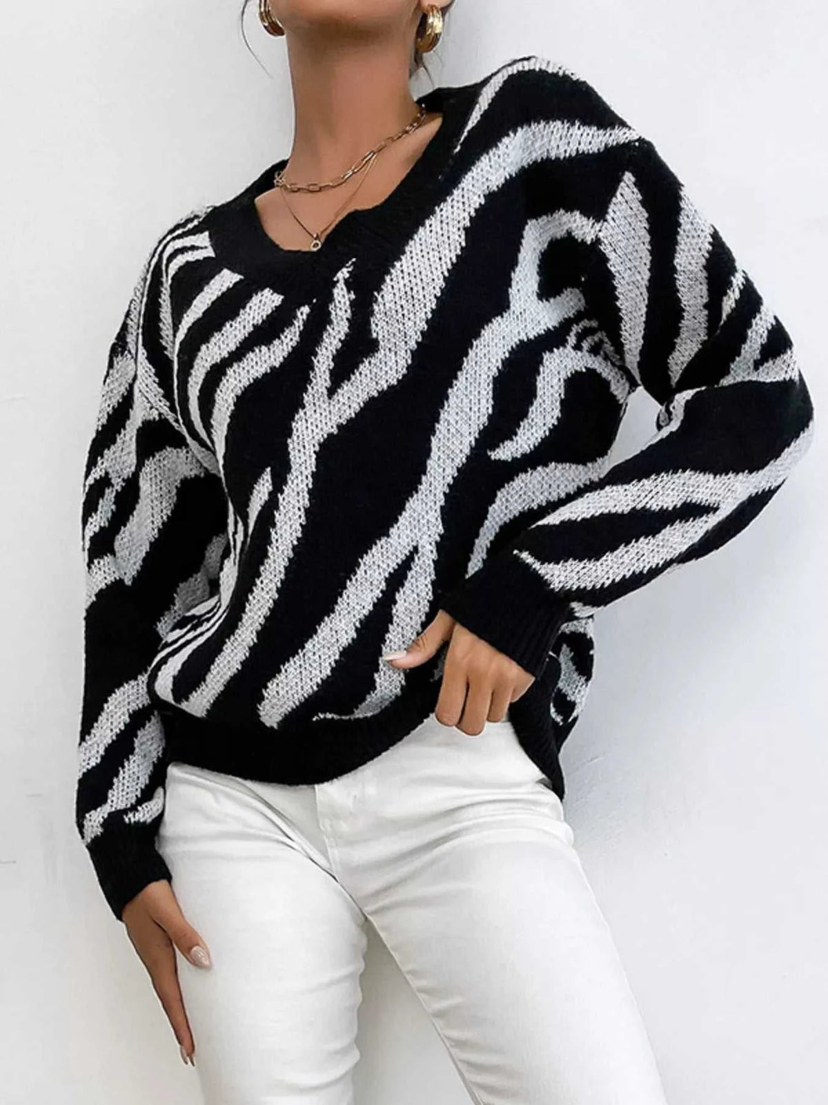 Zebra Print Relaxed Fit Pullover Sweater 100100918358486 33 Affordable Fashion Under $100 Jerry's Apparel 