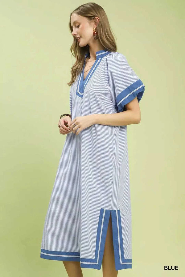 Umgee Pinstripe Contrast Trim Midi Dress 100100401321470 66 Affordable Fashion Under $100 Jerry's Apparel 