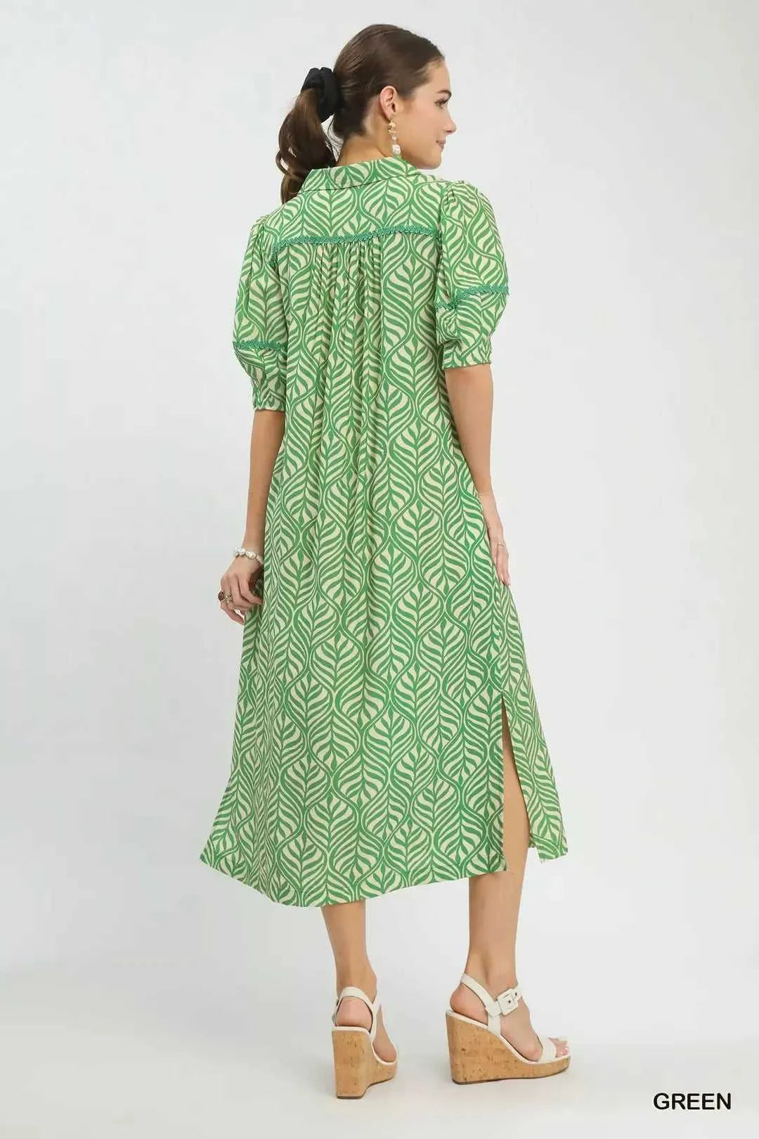 Umgee Printed Puff Sleeve Midi Dress with Pockets 100100164501514 60 Affordable Fashion Under $100 Jerry's Apparel 