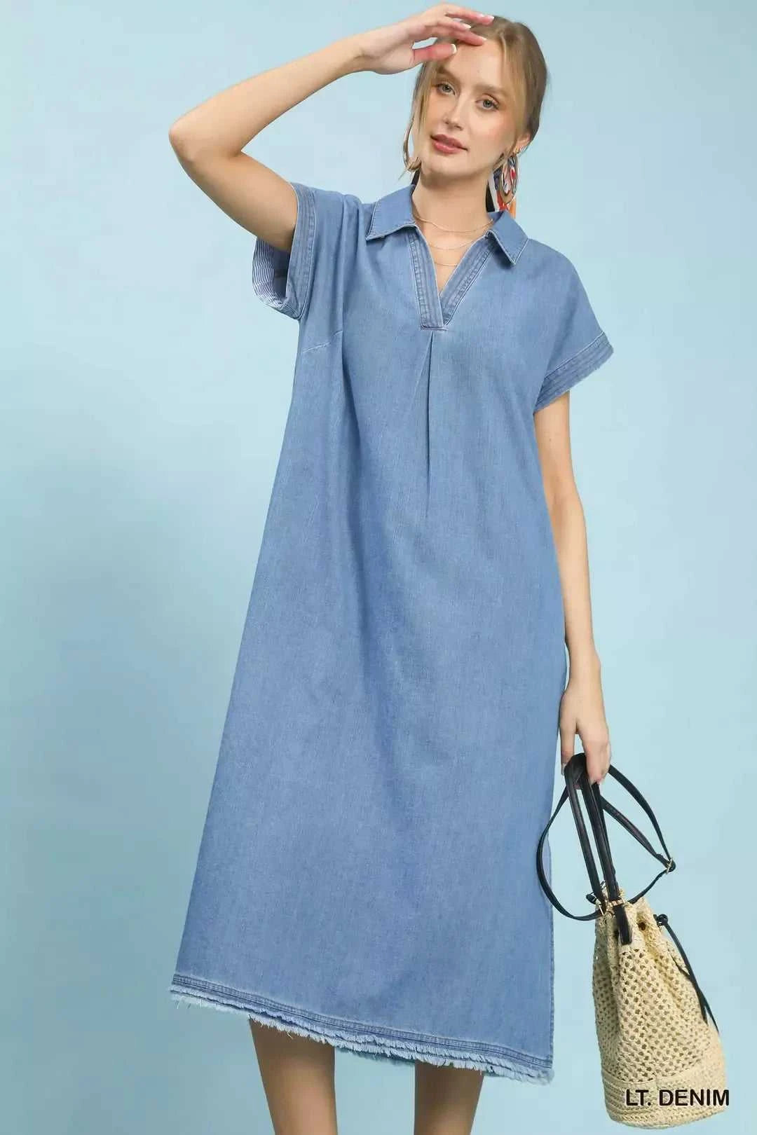 Umgee Stone Washed Collared Denim Midi Dress 100100956431073 57 Affordable Fashion Under $100 Jerry's Apparel 