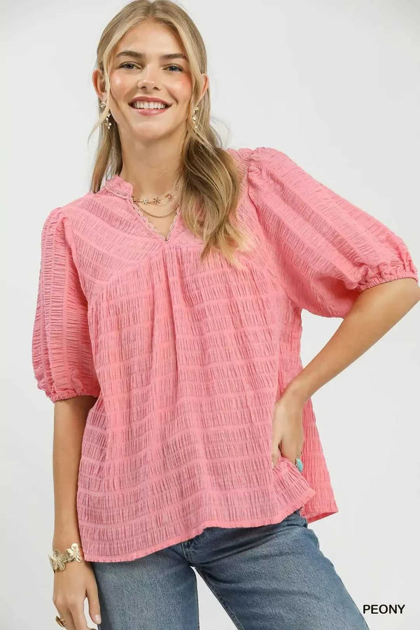 Umgee Textured Puff Sleeve Blouse 100100103951023 49 Affordable Fashion Under $100 Jerry's Apparel 