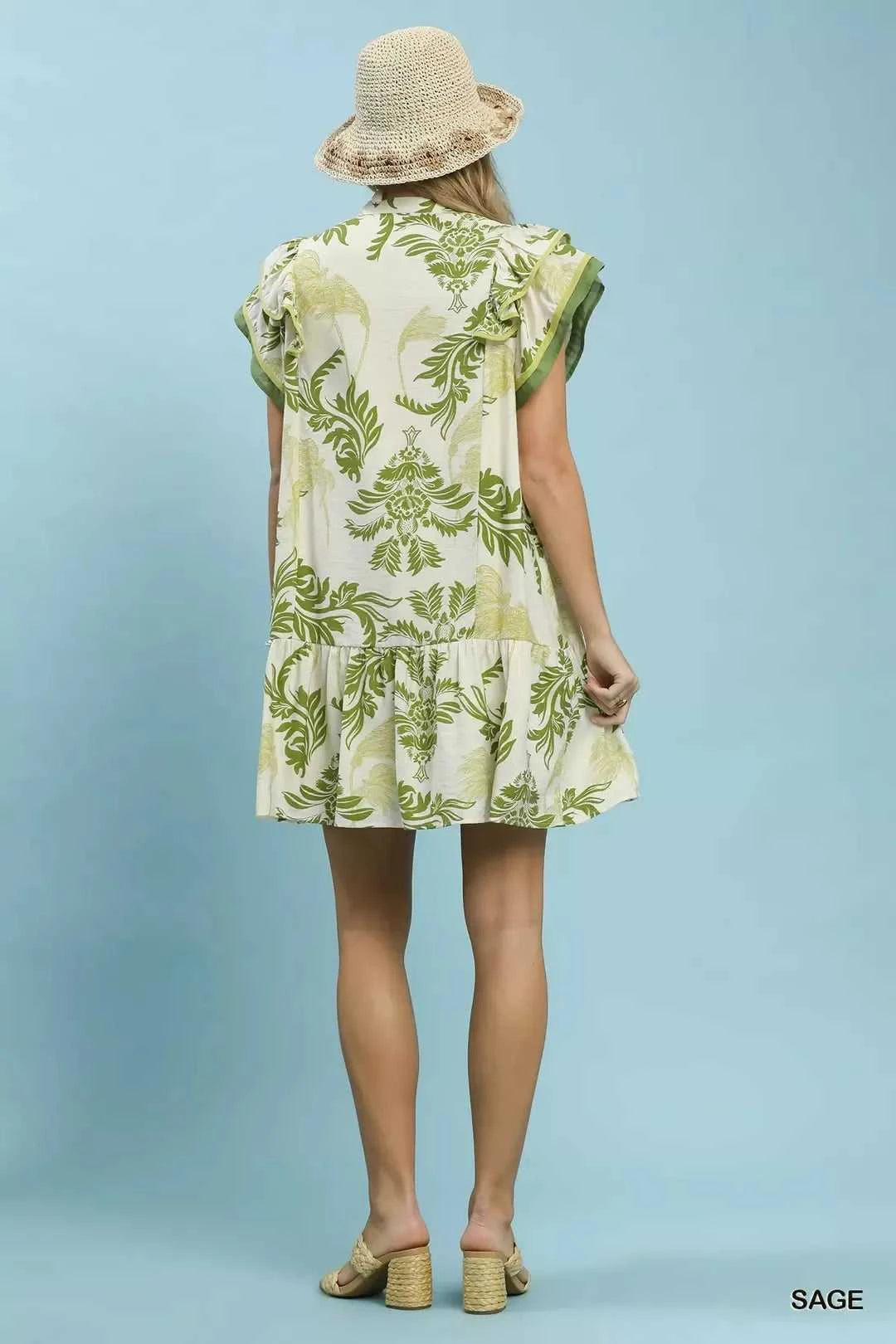 Umgee Toile Print Button-Front Placket Mini Dress with Dropped Ruffle Hem 100100053771104 57 Affordable Fashion Under $100 Jerry's Apparel 
