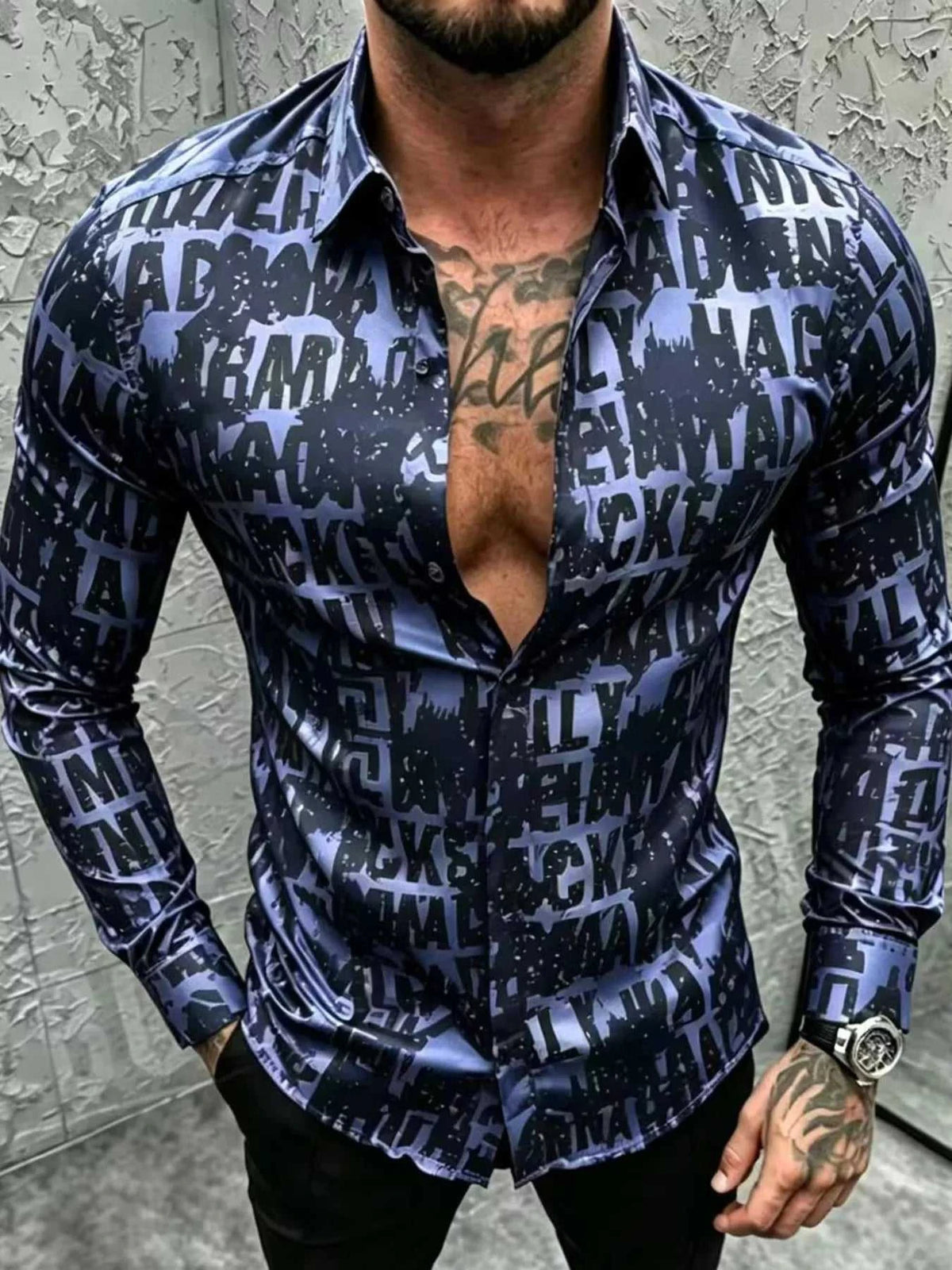 Men's Plus Size Letter Print Slim Fit Long Sleeve Shirt 104001920729219 43 Affordable Fashion Under $100 Jerry's Apparel 