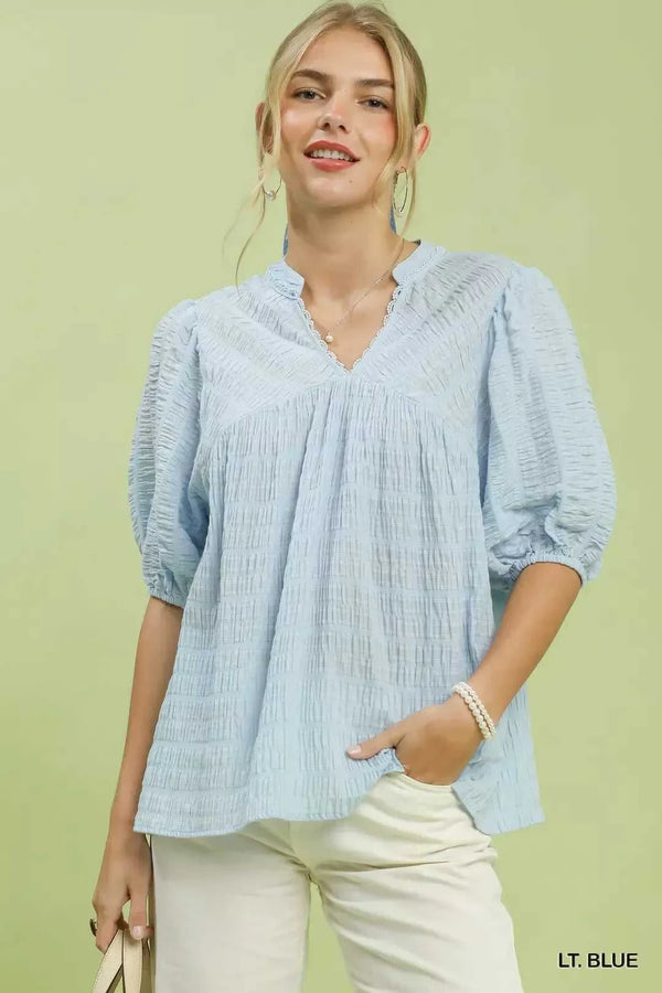 Umgee Textured Puff Sleeve Blouse 100100415851986 49 Affordable Fashion Under $100 Jerry's Apparel 