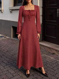 Square Neck Polka Dot Long Sleeve Maxi Dress 101001463928082 48 Affordable Fashion Under $100 Jerry's Apparel 