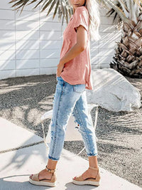 Full Size Notched Short Sleeve T-Shirt Plus Size