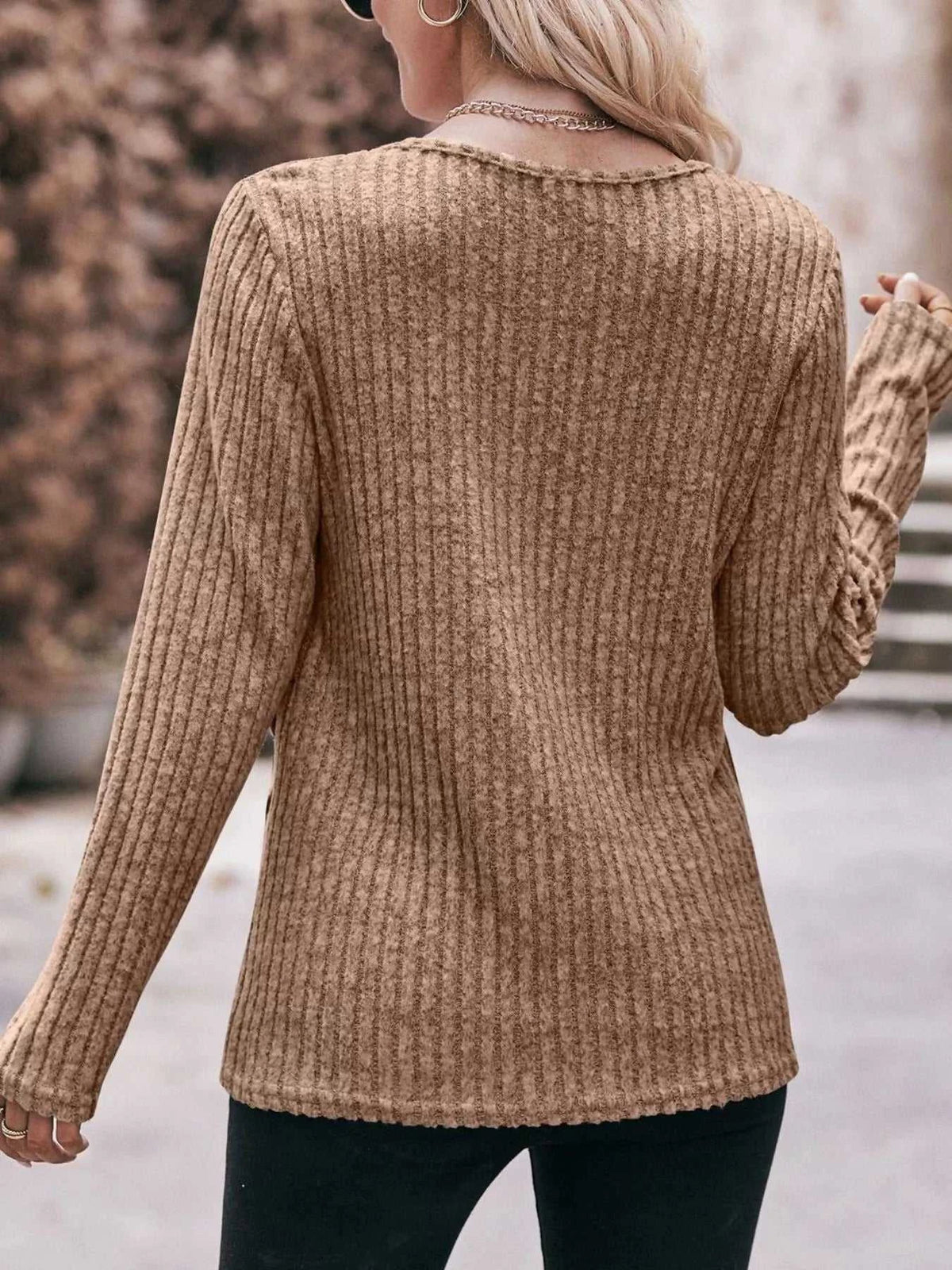 Ribbed Knit Long Sleeve T-Shirt 100100676091737 30 Affordable Fashion Under $100 Jerry's Apparel 