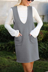 Lovelet Pocketed V-Neck Mini Sweater Overall Dress 100100741662145 42 Affordable Fashion Under $100 Jerry's Apparel 