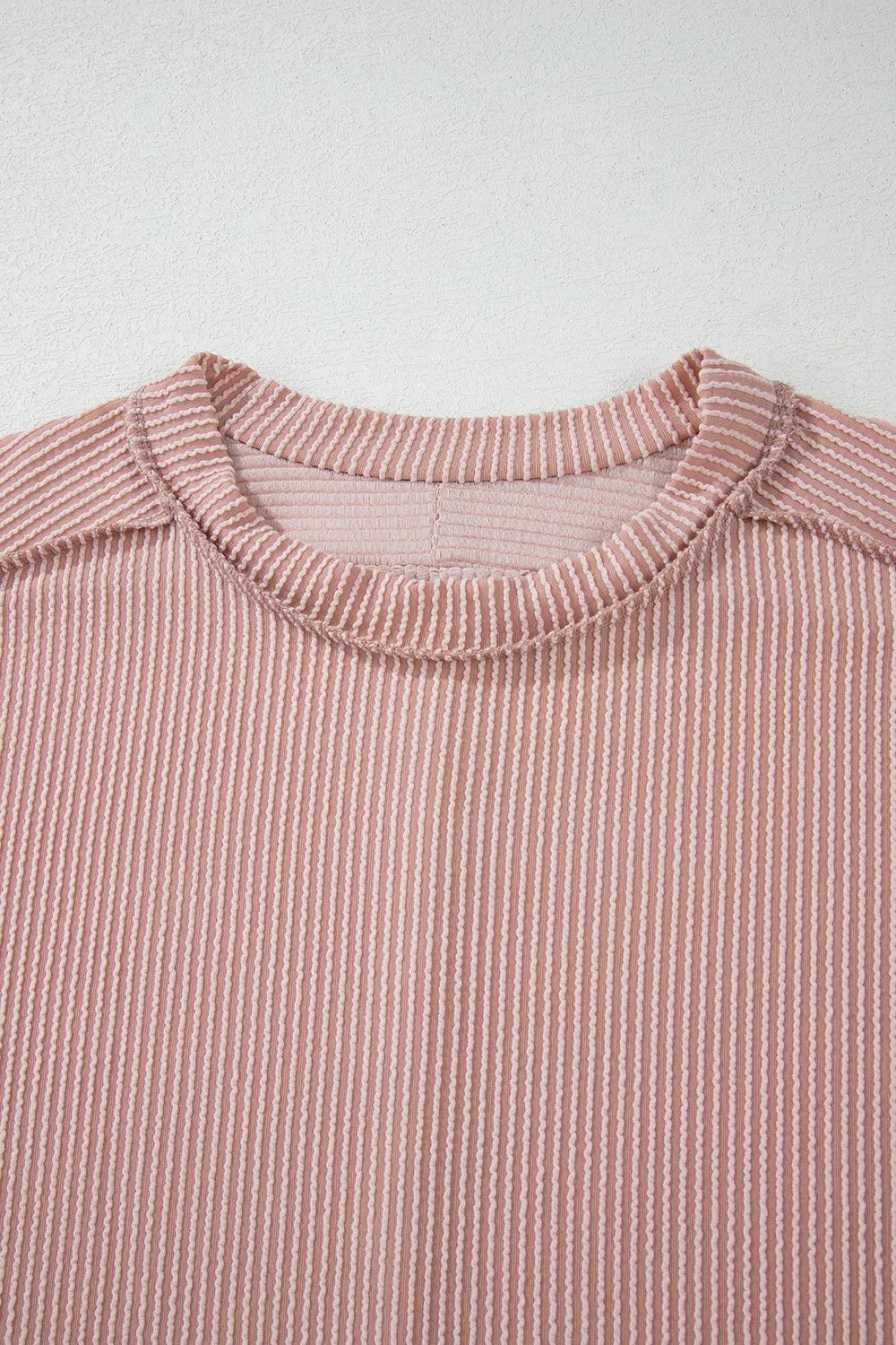 Casual Ribbed Short Sleeve Round Neck T-Shirt