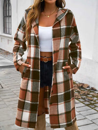 Devine Plaid Long Sleeve Hooded Coat 100100235621127 45 Affordable Fashion Under $100 Jerry's Apparel 