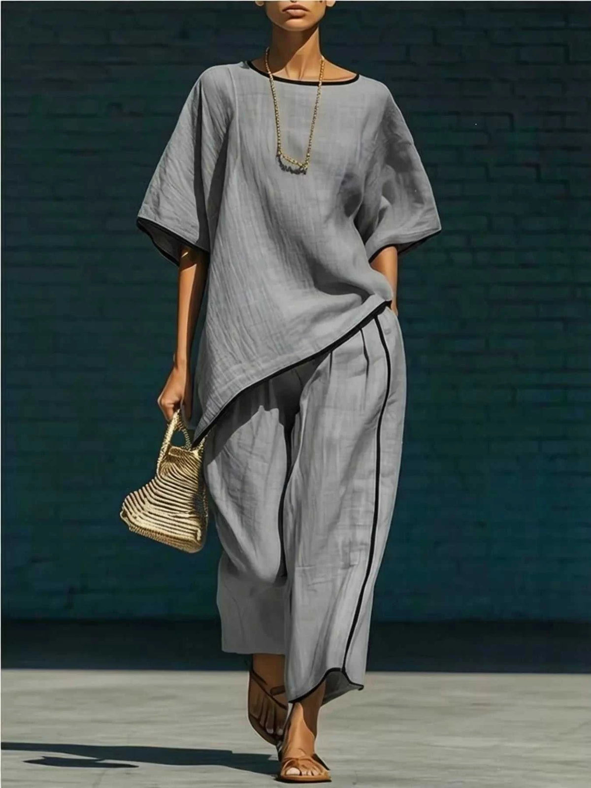 Full Size Contrast Trim Half Sleeve Top and Pants Set Plus Size 100100325884530 45 Affordable Fashion Under $100 Jerry's Apparel 