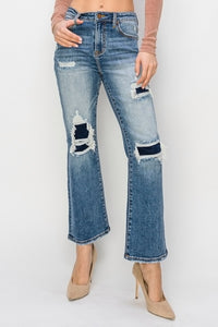 Full Size High Rise Distressed Ankle Flare Jeans