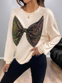 Sequined Bow Round Neck Sweatshirt 100100080296856 39 Affordable Fashion Under $100 Jerry's Apparel 