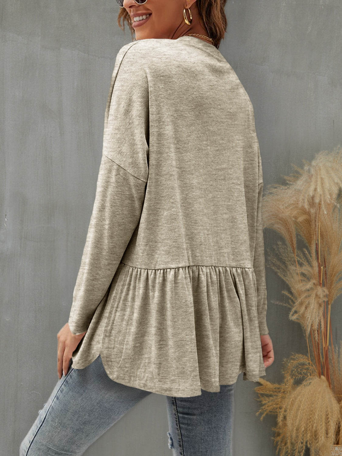 FAM-FAM Ruffled Button Up Long Sleeve Cardigan