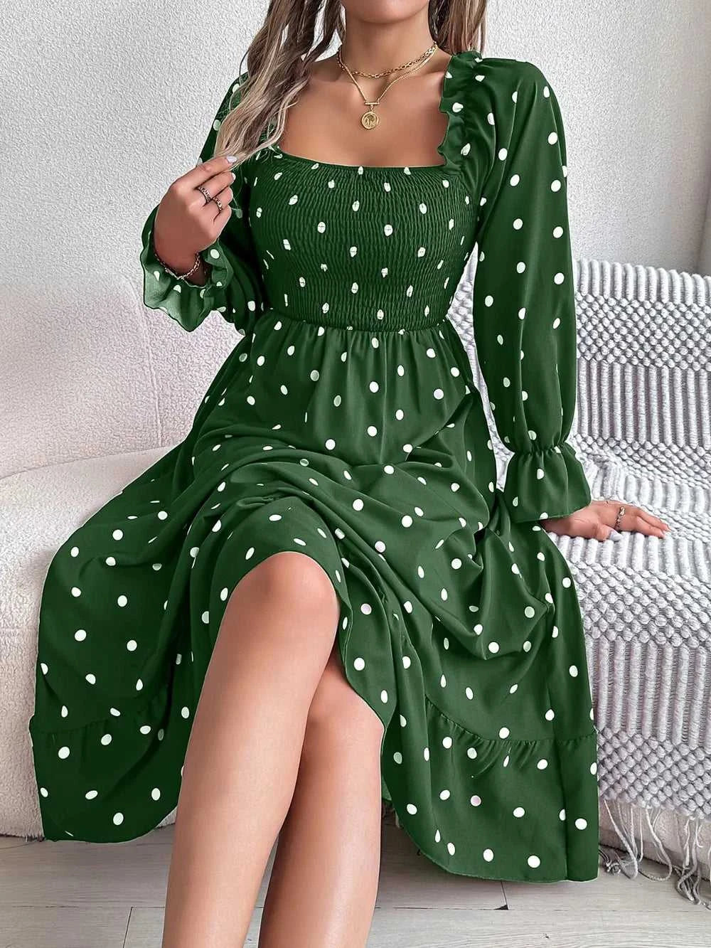 Polka Dot Flounce Sleeve Midi Dress 100100910600378 35 Gifts for Her Jerry's Apparel 