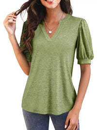 Puff Sleeve Notched Casual T-Shirt 100100978352776 23 Affordable Fashion Under $100 Jerry's Apparel 