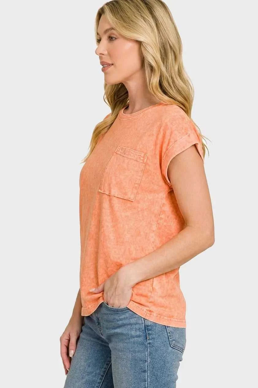 Zenana Halo Snow Washed Cuffed Short Sleeve Tee 100100305191622 23 Affordable Fashion Under $100 Jerry's Apparel 