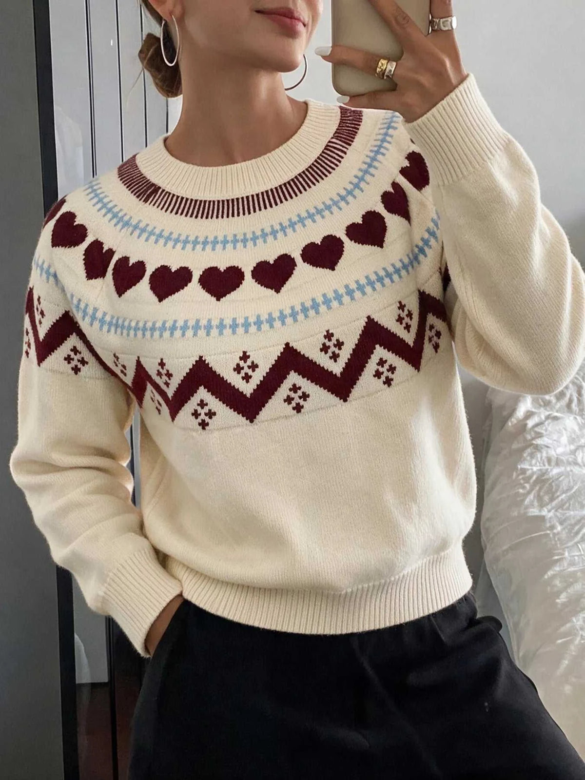 Heart-Patterned Crew Neck Sweater 101002546333255 55 Affordable Fashion Under $100 Jerry's Apparel 