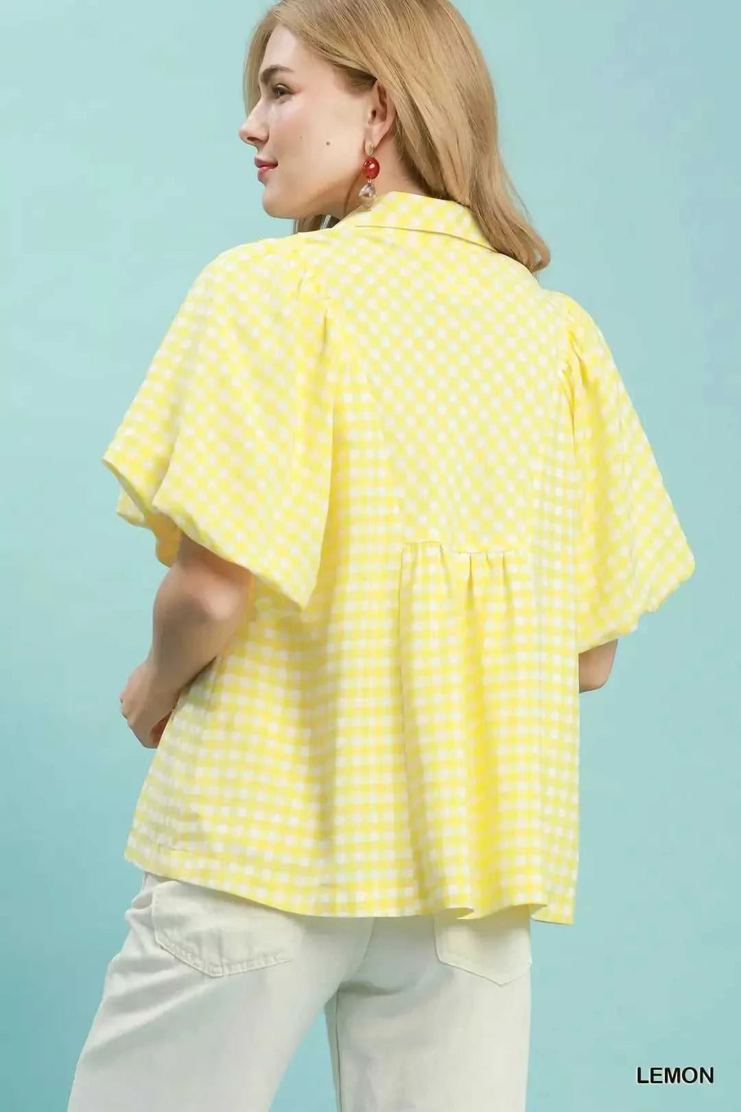 Umgee Smocked Yoke Puff Sleeve Gingham Blouse 100100656891648 53 Affordable Fashion Under $100 Jerry's Apparel 