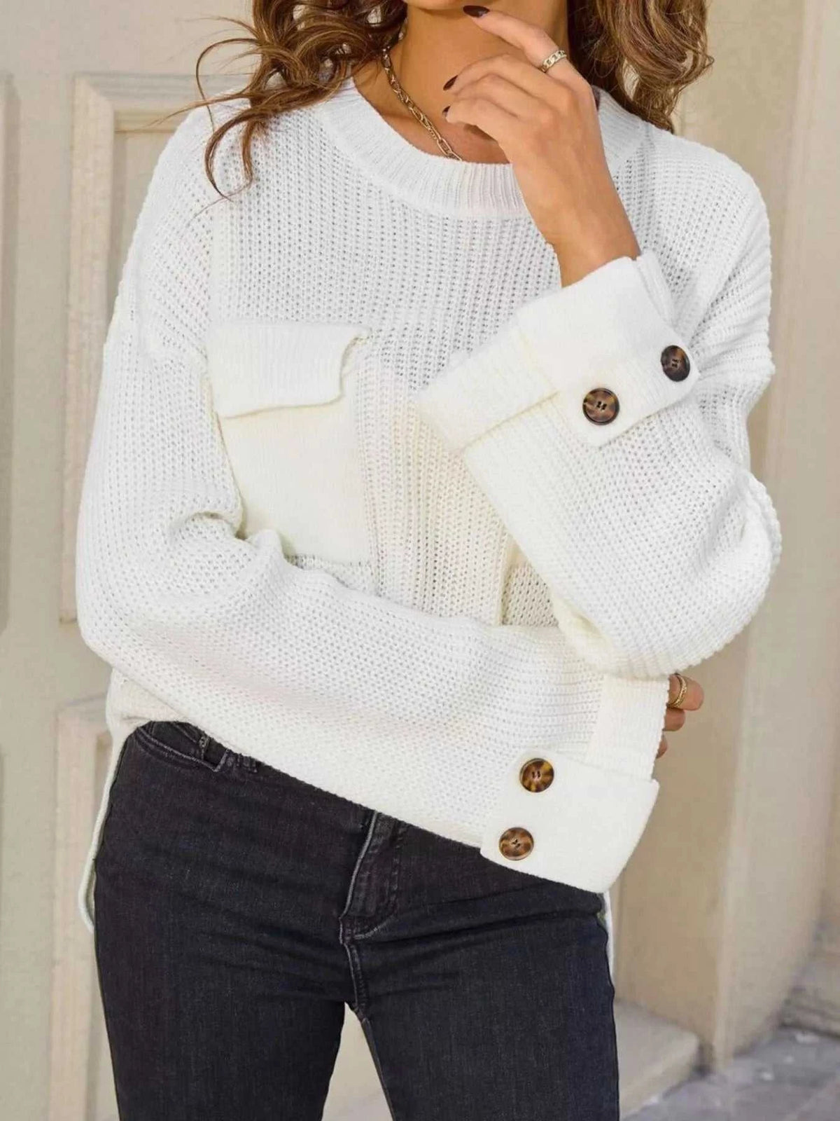 Pocket Detail Round Neck Sweater 100100321906852 48 Affordable Fashion Under $100 Jerry's Apparel 