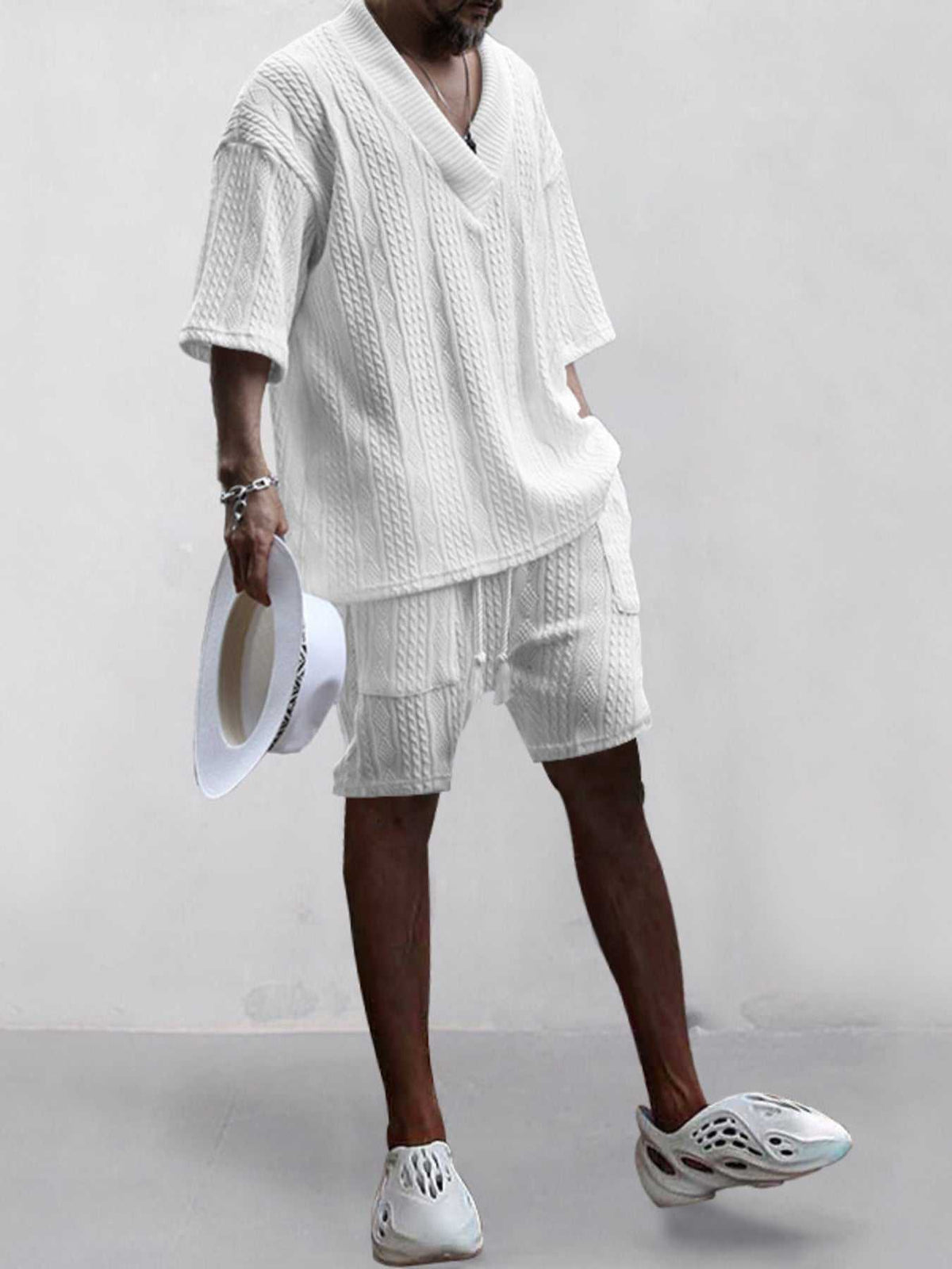 Men's Full Size Casual Knit V-Neck Short Sleeve Top and Shorts Set Plus Size 100400200384867 38 Men's Sets Jerry's Apparel 