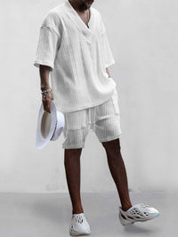 Men's Full Size Casual Knit V-Neck Short Sleeve Top and Shorts Set Plus Size 100400200384867 38 Men's Sets Jerry's Apparel 