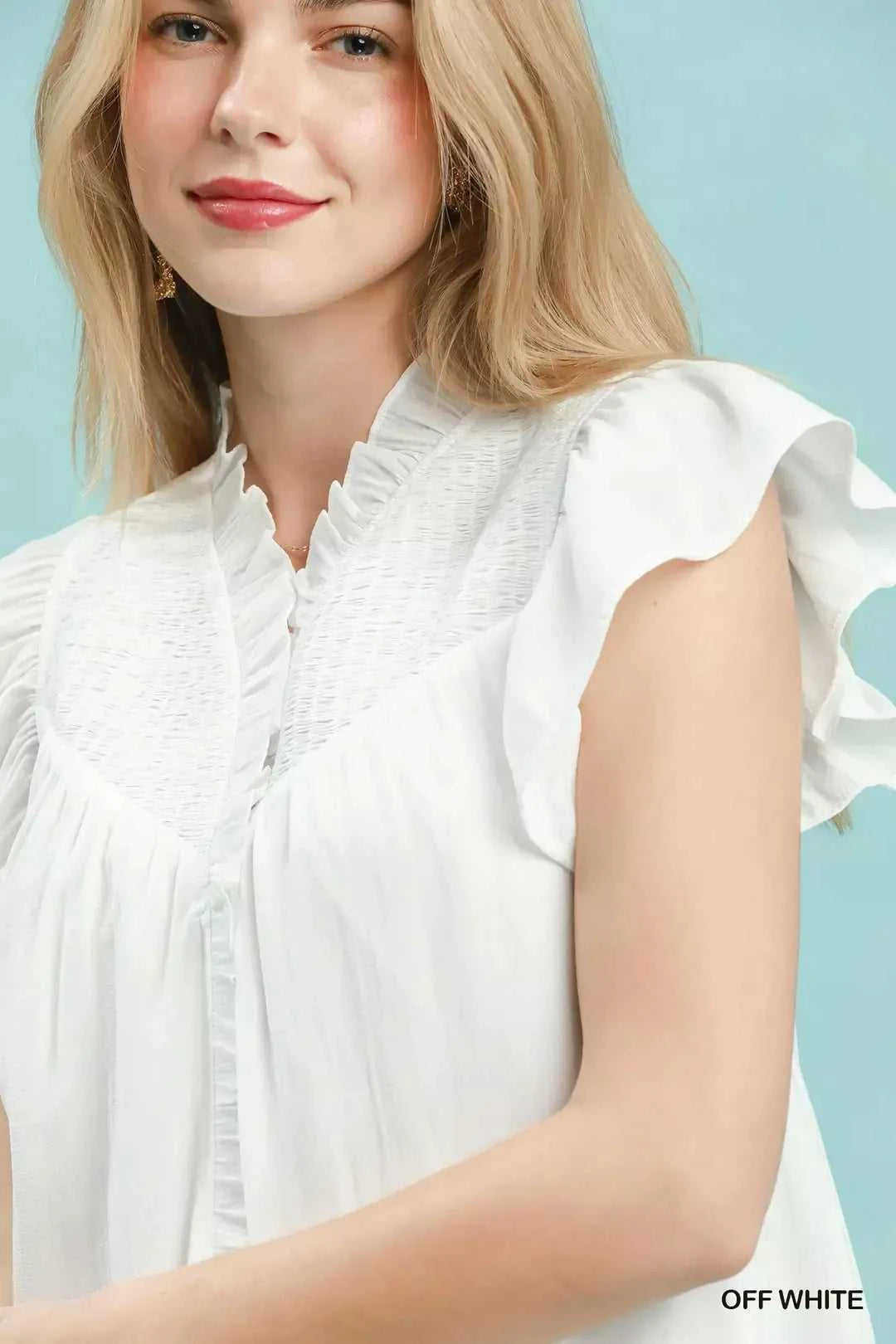 Umgee Smocked Yoke Ruffle Sleeve Blouse 100100509541728 51 Affordable Fashion Under $100 Jerry's Apparel 