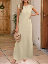 Full Size Slit Round Neck Sleeveless Maxi Tank Dress Plus Size