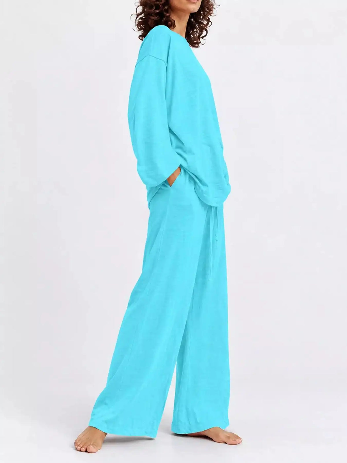 Full Size Round Neck Top and Drawstring Wide-Leg Pants Set Plus Size 101001726920137 48 Gifts for Her Jerry's Apparel 