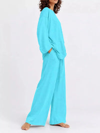 Full Size Round Neck Top and Drawstring Wide-Leg Pants Set Plus Size 101001726920137 48 Gifts for Her Jerry's Apparel 