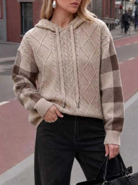 Cable-Knit Plaid Sleeves Hooded Sweater 101002546453697 40 Affordable Fashion Under $100 Jerry's Apparel 