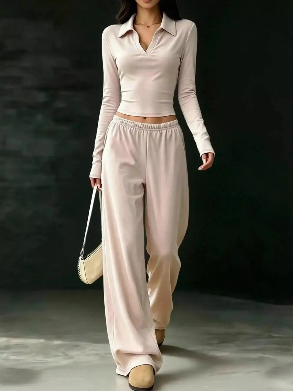 Long-Sleeve Polo Top and Wide-Leg Pants Set 101001218867188 53 Affordable Fashion Under $100 Jerry's Apparel 