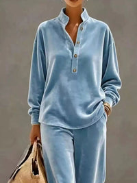 Full Size Half Button Top and Wide Leg Pants Set Plus Size 101001300812534 65 Affordable Fashion Under $100 Jerry's Apparel 