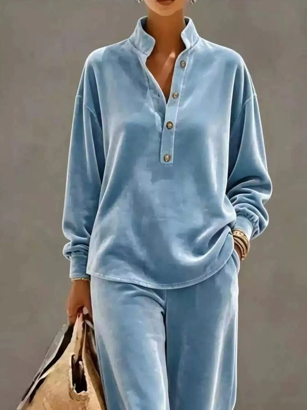 Full Size Half Button Top and Wide Leg Pants Set Plus Size 101001300812534 65 Affordable Fashion Under $100 Jerry's Apparel 