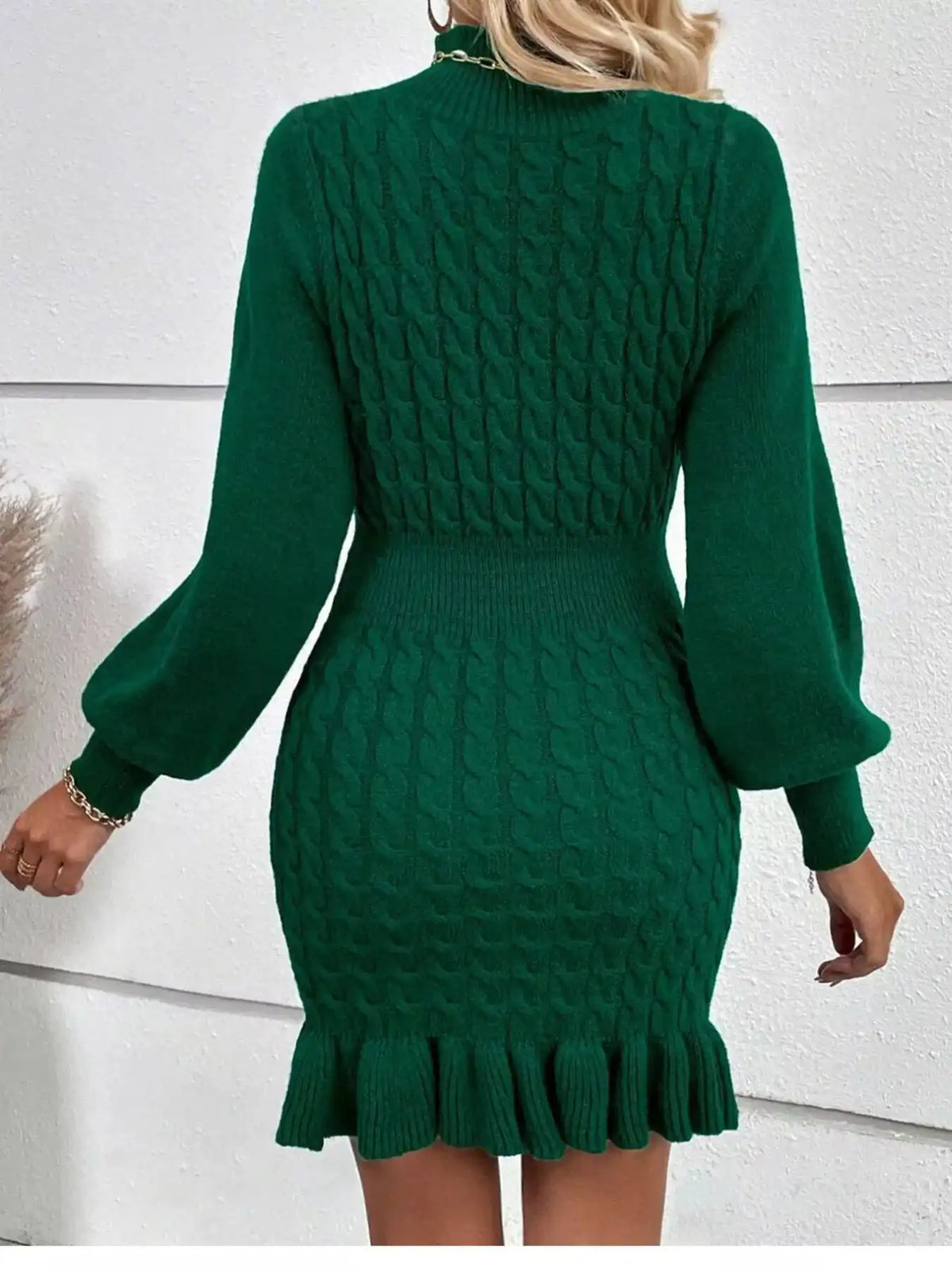 Cable Knit Mock Neck Ruffle Hem Sweater Dress 101002613373498 59 Gifts for Her Jerry's Apparel 