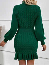 Cable Knit Mock Neck Ruffle Hem Sweater Dress 101002613373498 59 Gifts for Her Jerry's Apparel 